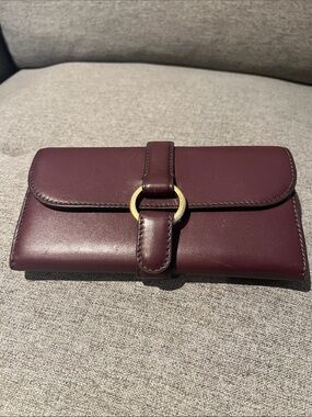 Michael Kors Burgundy high quality Leather Ring-Closure Wallet